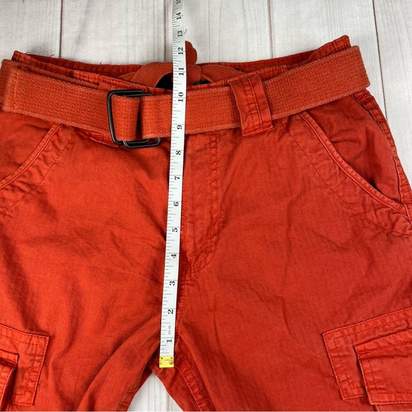 Y2K 2000s Ripstop Cargo Utility Shorts Men’s 28 Burnt Orange Tie Belted Faded - Picture 14 of 15